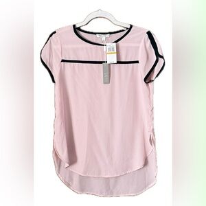 Spense Light Pink Blouse with Black Trim